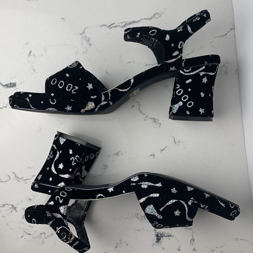 Vintage Y2K Studio HD2 2000’s Black & Silver Glitter Block Heels - Size 8